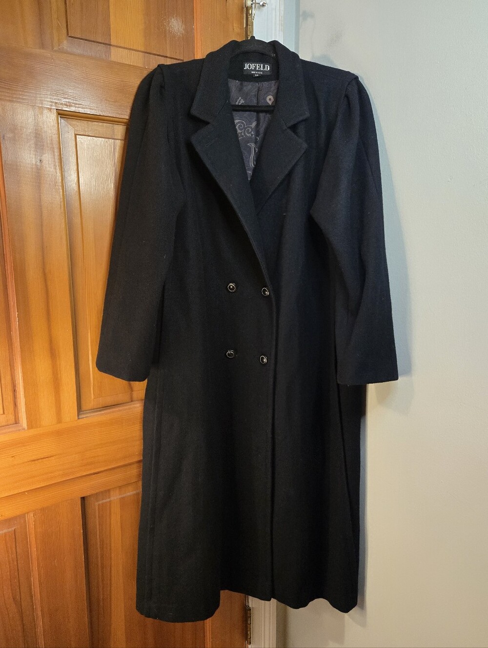 Jofeld Women's Black Double-Breasted Wool Blend Trench Coat